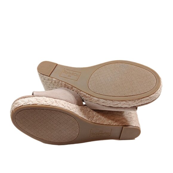 Style & Co Seleeney Sandals Womens 10 Wide Taupe Faux Suede Espadrille Wedge New - Picture 5 of 6